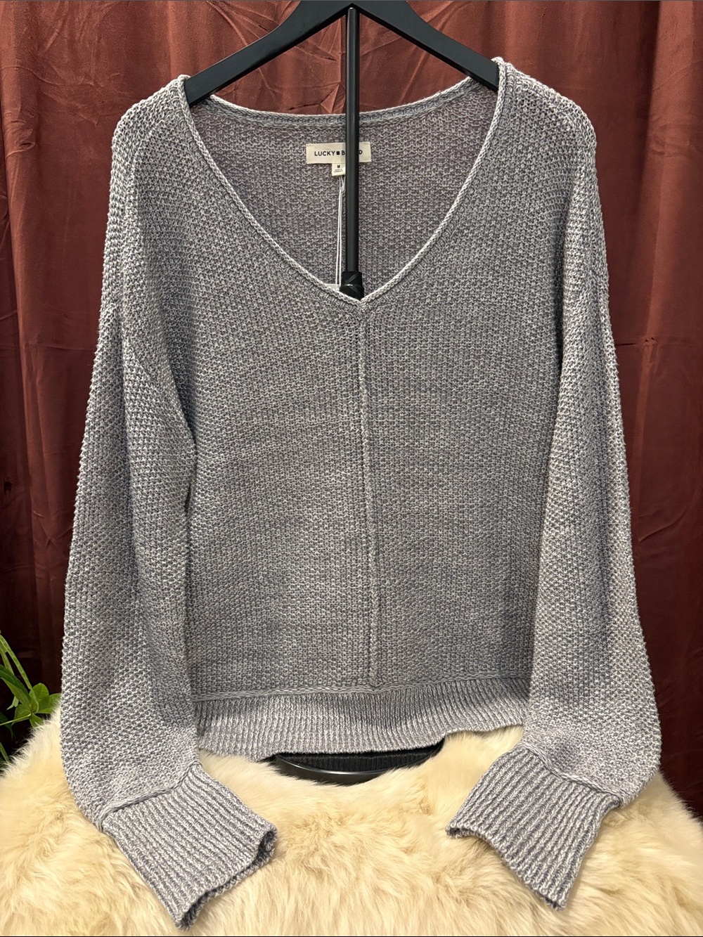 Lucky Brand Light Gray V-Neck Knit Sweater